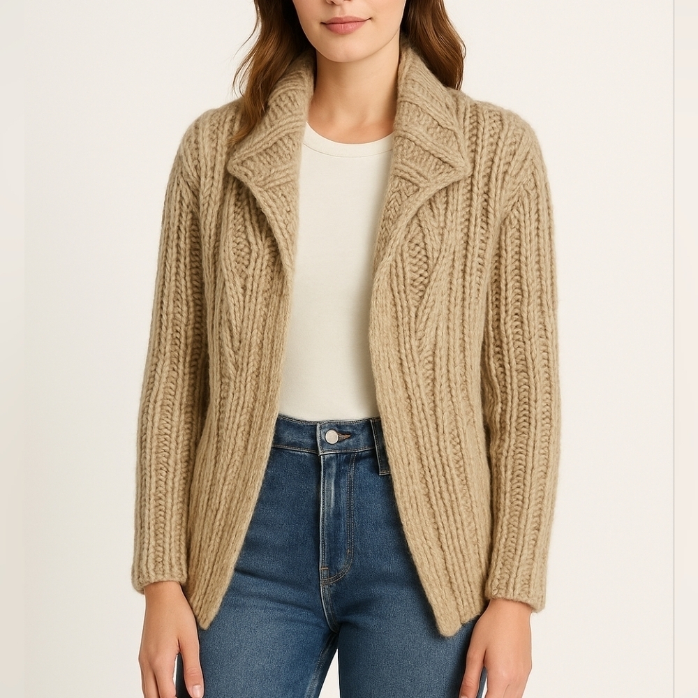 Fenn Wright Manson Wool Alpaca Blend Open Front Knit Cardigan Sweater